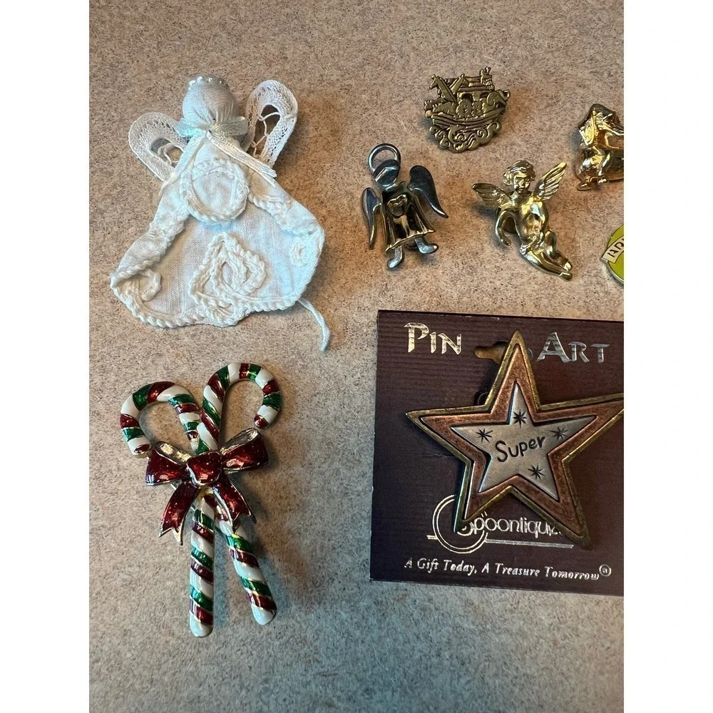 Vintage Pin Lot Disney Mickey Tinkerbell‎ Spoontiques Star Holiday Angel Brooch